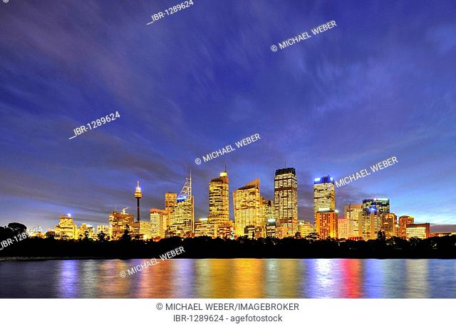 Sydney skyline, TV Tower, Central Business District, night, Sydney, New South Wales, Australia