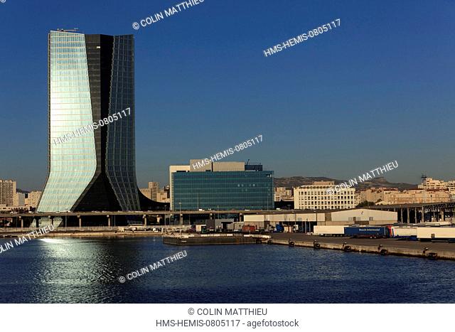 France, Bouches du Rhone, Marseille, Grand Port Maritime de Marseille or GPMM, CMA CGM tower by architect Zaha Hadid