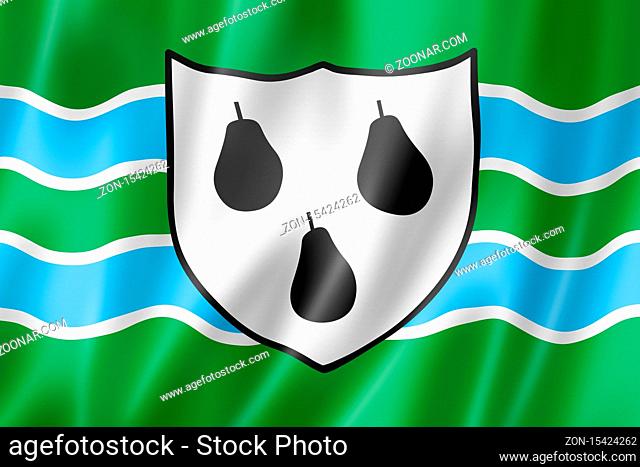 Worcestershire County flag, United Kingdom waving banner collection. 3D illustration