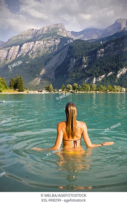 Girl swimming in Brienzers lake  Brienz  Switzerland