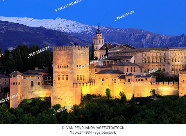 Alhambra in the Evening, Granada, Andalusia, Spain
