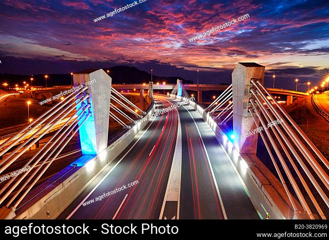 Traffic, Freeway bridge, Autopista A8, Near of San Sebastian Donostia, Gipuzkoa, Basque Country, Spain, Europe