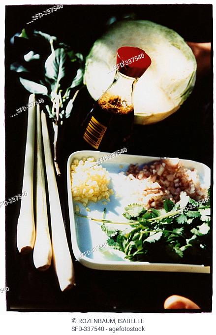 Asian ingredients for cabbage chiffonade