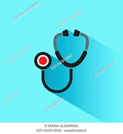 Stethoscope flat color icon with shadow on a blue background. Vector Illustration
