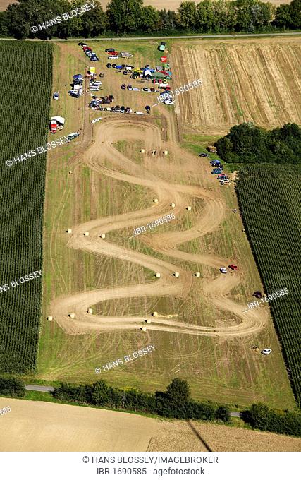 Aerial view, Heessen, car race, mowed field, demolition derby, Hamm, Ruhrgebiet region, North Rhine-Westphalia, Germany, Europe