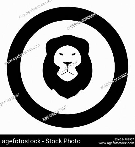 Lion head icon black color in circle or round vector illustration