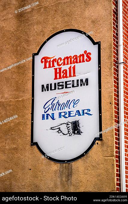 Pennsylvania, PA, USA - Sept 22, 2018: A welcoming sign at the entry point of Fireman Hall Museum