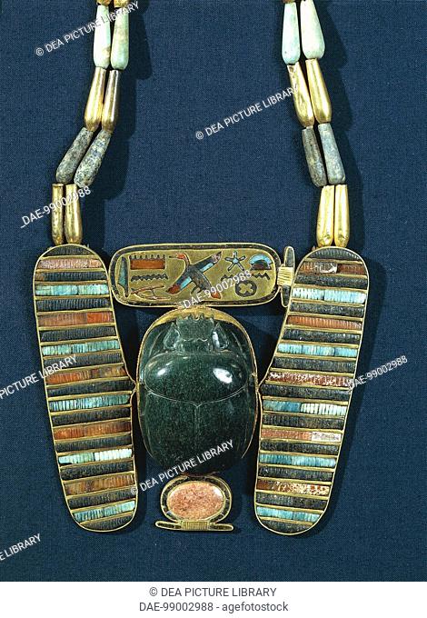 Egyptian civilization, Third Intermediate Period, Dynasty XXI-XXII. Treasure of Tanis. Breastplate of Psusennes I in form of a winged scarab
