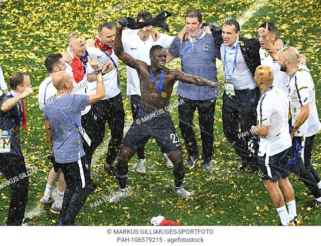 Benjamin Mendy (France) cheers after the award ceremony. GES / Football / World Championship 2018 Russia, Final: France - Croatia, 15.07