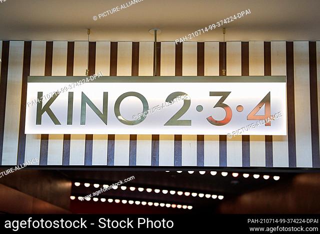 13 July 2021, Berlin: A sign that says ""Kino 2, 3, 4"" in the Zoo Palast cinema. Photo: Gerald Matzka/dpa. - Berlin/Berlin/Germany