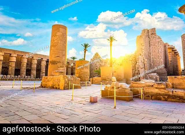Morning sun over the ruins in Karnak Temple