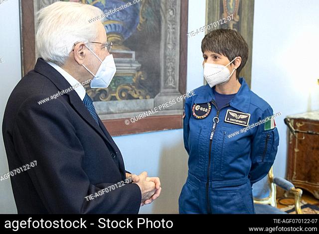Italian President of Republic Sergio Mattarella receives the astronaut Samantha Cristoforetti leaving for the International Space Station , Rome