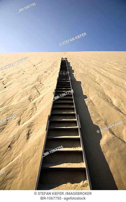 Stairs in the dune of Pyla, Dune du Pilat, biggest dune in Europe on the Atlantic coast near Arcachon, Departement Gironde, France, Europe