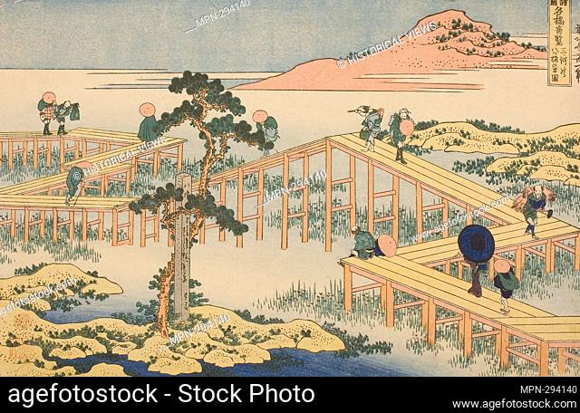 Author: Katsushika Hokusai. Ancient View of the Eight-planked Bridge in Mikawa Province (Mikawa no Yatsuhashi no kozu), from the series 'Unusual Views of Famous...
