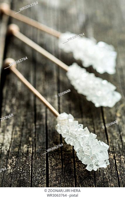 Crystallized sugar on wooden stick
