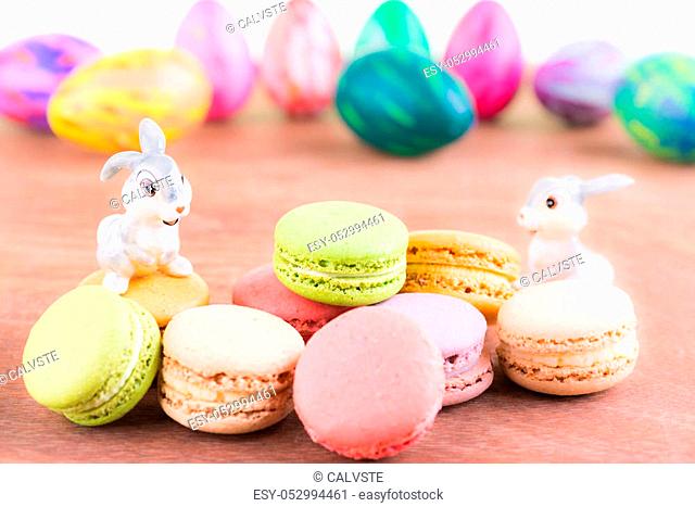 Macarons with Easter egg and bunnies