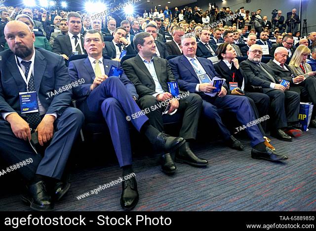 RUSSIA, MOSCOW REGION - DECEMBER 19, 2023: Khabarovsk Territory's Governor Mikhail Degtyarev (2nd L) and Russian Liberal Democratic Party leader Leonid Slutsky...