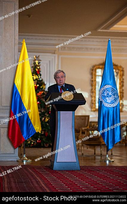 United Nations Secretary-General Antonio Guterres speaks to the press at conference during the visit of the United Nations Secretary-General Antonio Guterres...
