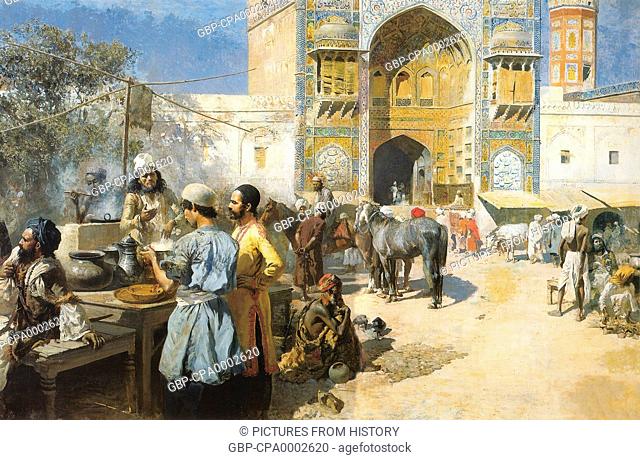 India / Pakistan: Market Place near the Wazir Khan Mosque, Lahore (1899), by Edward Lord Weeks