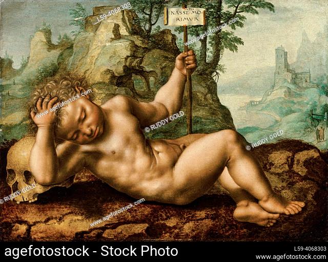 Jan Sanders Van Hemessen (Hemiksem C.1500–1556/1557 Antwerp). A Vanitas: As we are born we die oil on panel. He, also known as Jan Sanders Coustou