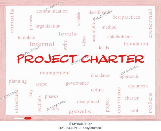Project Charter Word Cloud Concept on a Whiteboard with great terms such as process, leads, method and more