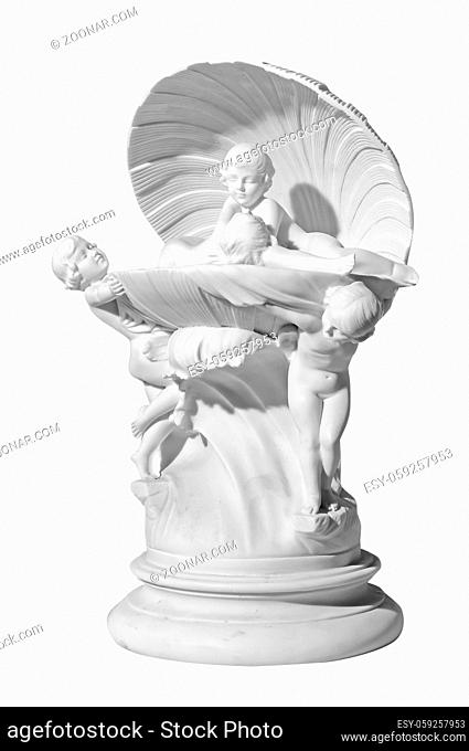 Classical marble statuette with antique scene on a white background