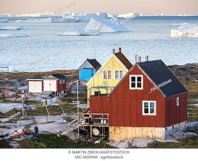 The Inuit village Oqaatsut (once called Rodebay) located in the Disko Bay. America, North America, Greenland, Denmark