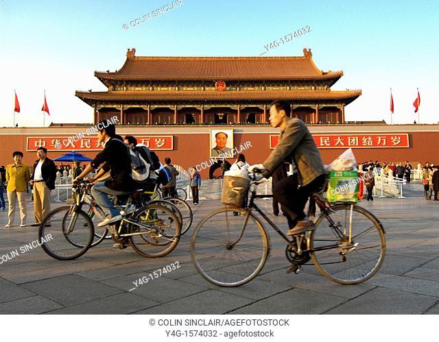 Gate of Heavenly Peace, Tianenmen, Beijing  Cyclists in foreground