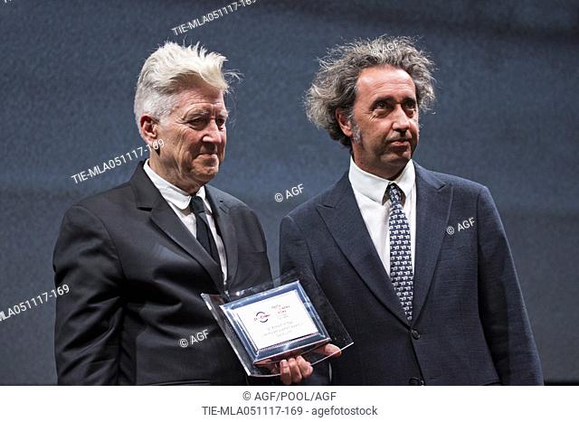 David Lynch receives the Lifetime Achievement Award from director Paolo Sorrentino at the 12th Rome Film Fest. Rome, Italy 05/11/2017