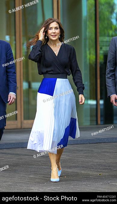 Crown Princess Mary of Denmark arrives at the Centro di Ricerca - Fondazione in Milan, on April 17, 2023, to attend a Roundtable on New European Bauhaus project...