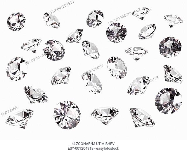 Several diamonds isolated on white background. High resolution 3D render