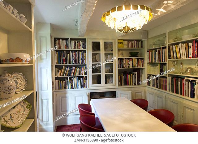 The library and museum at La Bastide de Moustiers, a house converted to a hotel, in Moustiers-Sainte-Marie, a medieval village in Alpes-de-Haute-Provence region...