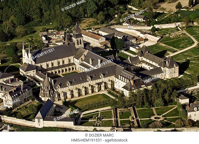 France, Maine et Loire, Loire Valley listed as World Heritage by UNESCO, Fontevraud l' Abbaye, Fontevraud Royal Abbey Church aerial view