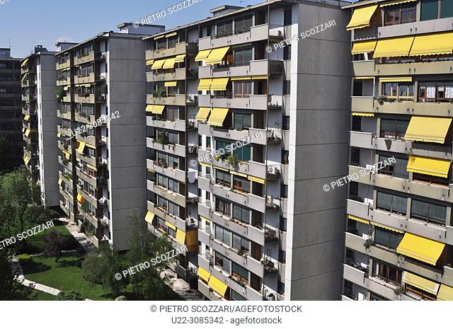 Turin, Italy: huge apartment buildings built in the Seventies during the boom of FIAT industry, along Corso Unione Sovietica