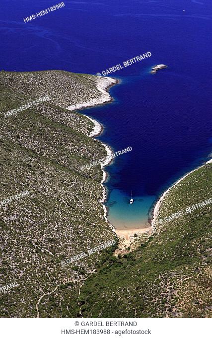 Croatia, Dalmatia, Dalmatian coast, islet in front of Vis island aerial view