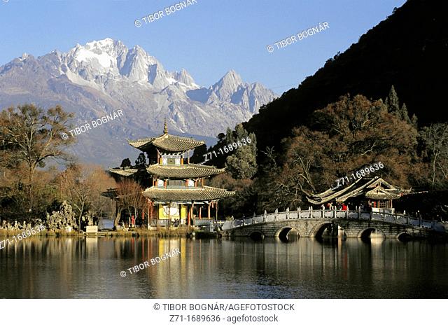 China, Yunnan Province, Lijiang, Black Dragon Pool, Jade Dragon Snow Mountain