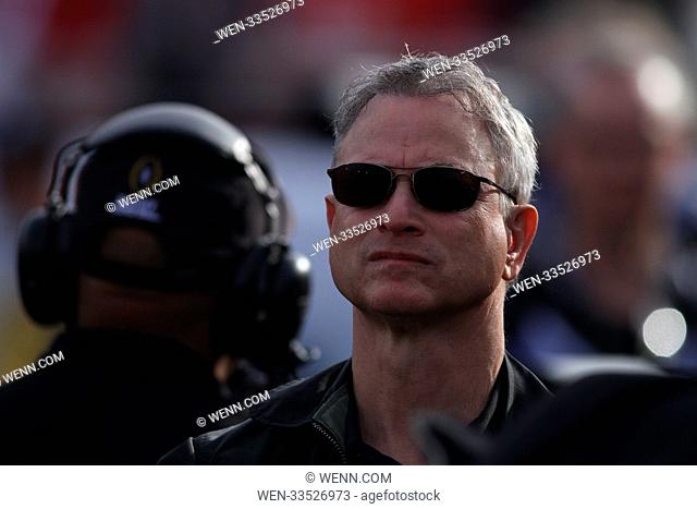 Monday January 1, 2018: Gary Sinise (Grand Marshall of the 2018 Rose Parade) before the game. The Georgia Bulldogs defeated the Oklahoma Sooners by the final...