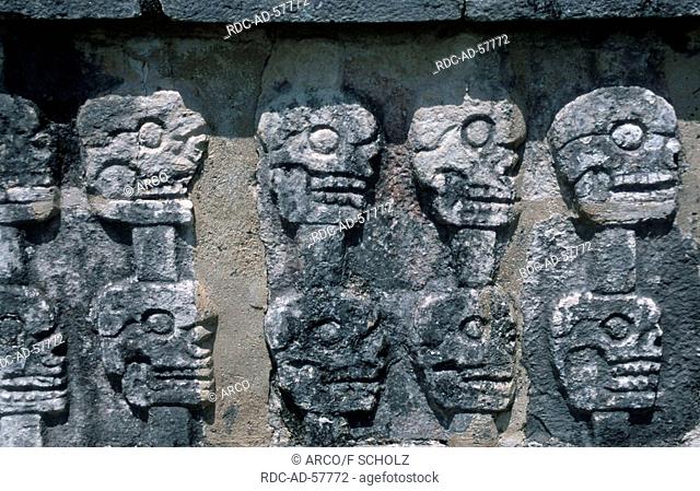 Relief at platform of skulls Chichen Itza Yucatan Mexico