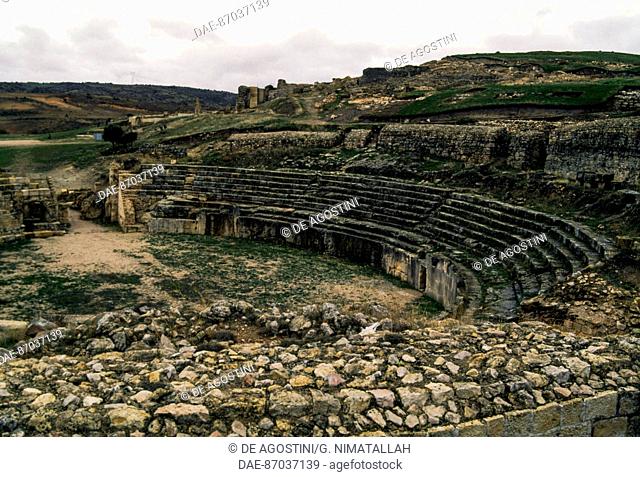 Roman amphitheatre, Segobriga archaeological park, near Saelices, Castile-La Mancha, Spain. Roman civilisation, 1st-2nd century