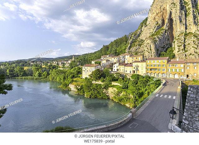 Sisteron at the river Durance, Provence, France, bridge and riverside