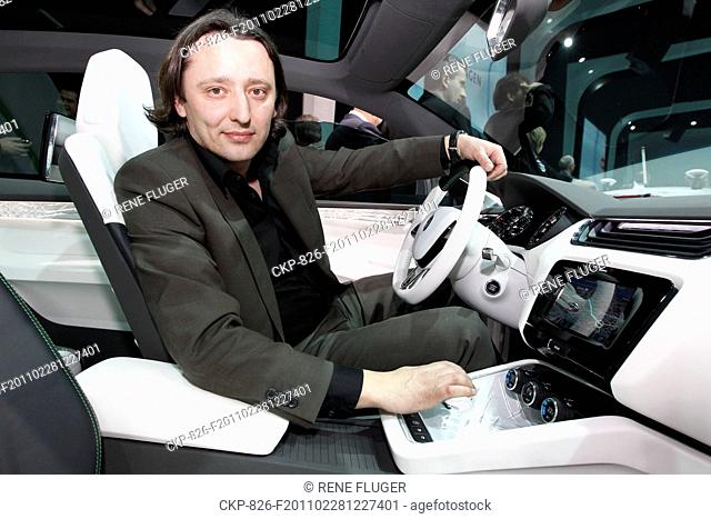 Jozef Kaban, Chief designer of Czech carmaker Skoda Auto, presents a concept Skoda Vision D at the Volkswagen Group night in Geneva, Switzerland