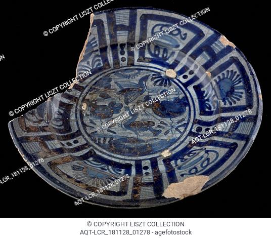 Majolica plate, blue on white, bird in Chinese garden, Wanli style, plate dish crockery holder earth discovery ceramics earthenware glaze