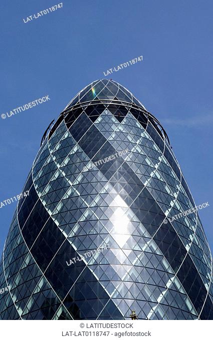 30 St Mary Axe, also known as the Gherkin and the Swiss Re Building, is a skyscraper in London's main financial district, the City of London