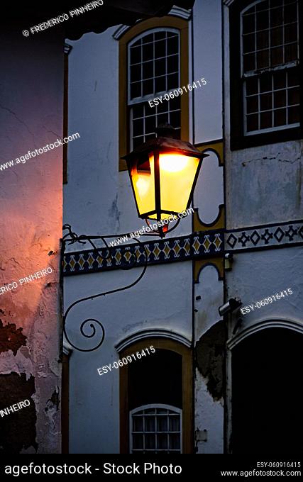 Old metal street lamp and colonial style in the historic city of Paraty on the coast of Rio de Janeiro