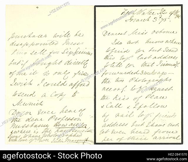 Autograph Letter, March 3, 1875. Creator: Julia Margaret Cameron