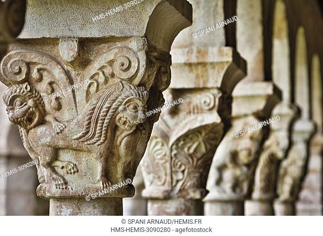 France, Pyrenees Orientales, Natural regional park Catalan Pyrenees, Codalet, St Michel de Cuxa abbey, carved capitals of the cloister