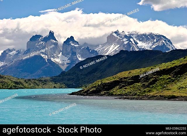 Pehoe Lake and Cuernos del Paine, Torres del Paine National Park, Chile, South America