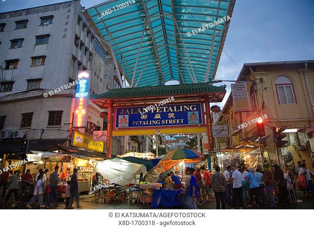 Petaling Market at Jalan Sutan in Chinatown during dusk, Kuala Lumpur, Malaysia
