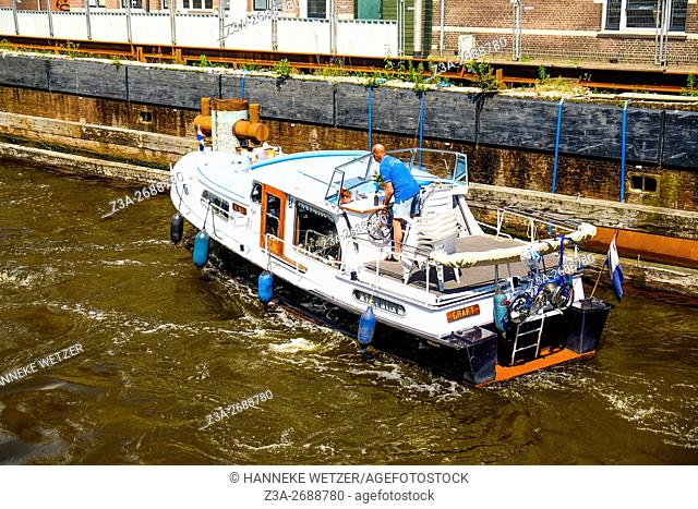Historical buildings with boat, Zaandam, the Netherlands