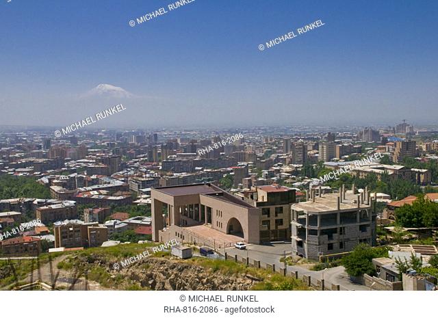 View over city of Yerevan, with Mount Ararat in the distance, Armenia, Caucasus, Central Asia, Asia